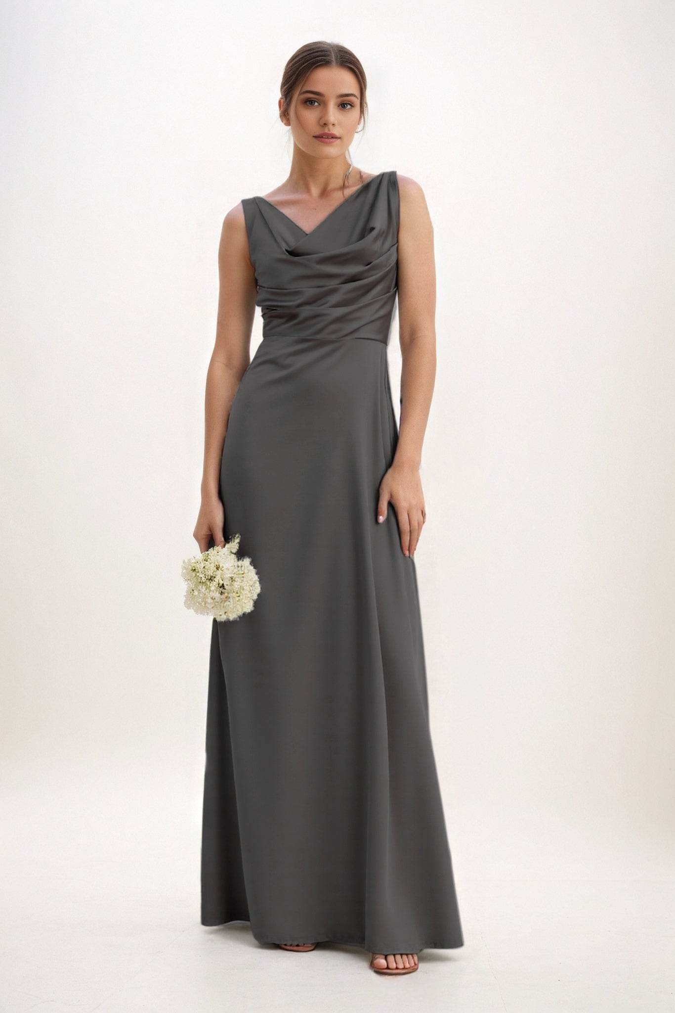 A-Line Maxi Luxe Satin Bridesmaid Dress CB0853 - COCOMELODY